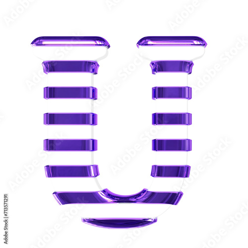 White symbol with thin purple horizontal straps. letter u