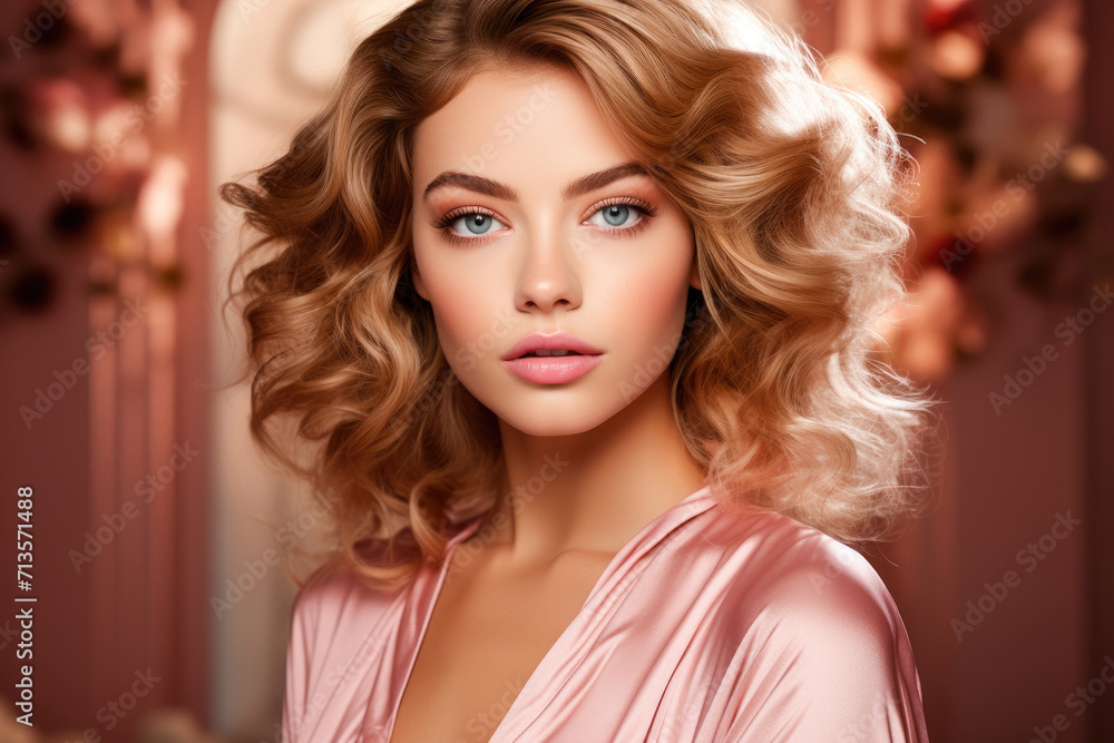 Fototapeta premium portrait of a woman Valentines makeup modern elegance rose gold