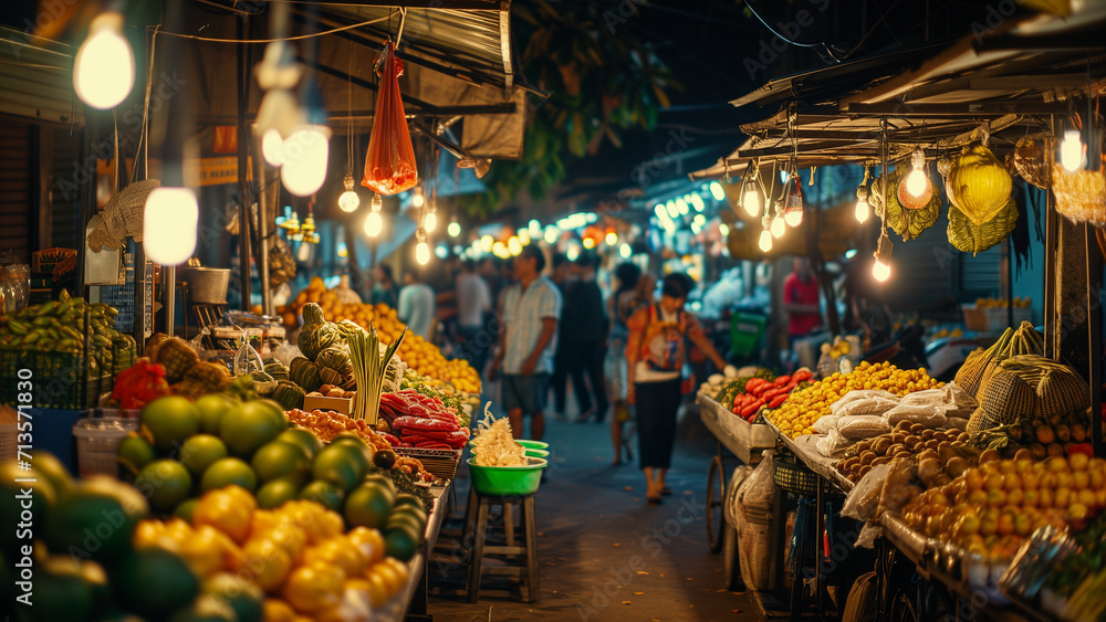Vibrant Market Scene in Southeast Asia