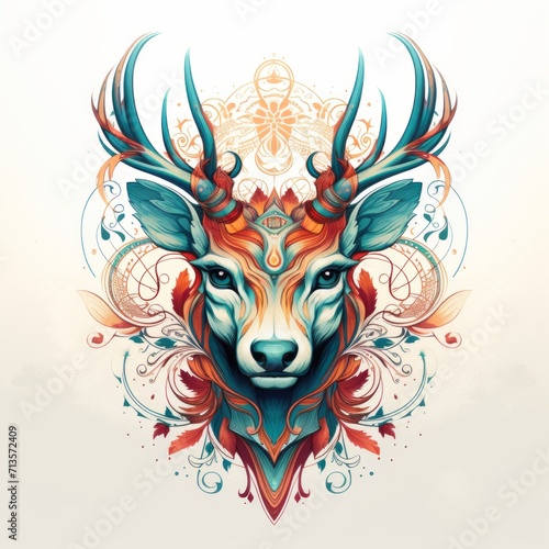 Abstract Colorful Deer Raindeer Animal God Mandala Bright Artistic Fantasy Mystique Digital Generated Illustration