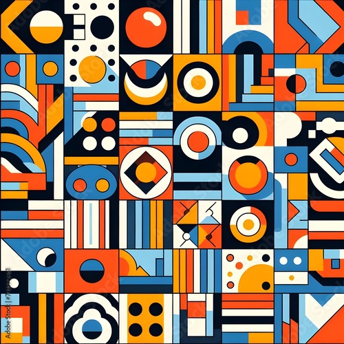 Seamless pattern with geometric elements in retro style. Vector illustration. 