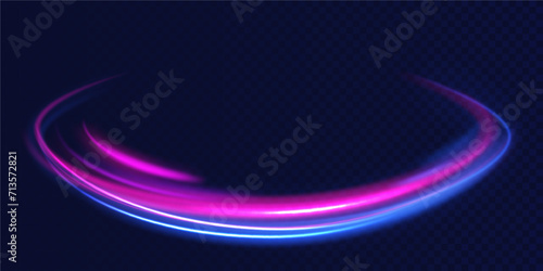 High speed effect motion blur night lights blue. Abstract light lines of movement and speed with purple color sparkles. Laser beams luminous abstract sparkling isolated on a transparent background
