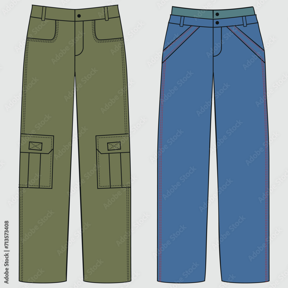 Men's Front and Back Chinese Casual Pants Plant Flat Liner Fashion Drawing, Slim Fit Pants Vector Illustration Men's Front and Back Chinese Casual Pants Plant Flat Liner Fashion Drawing, Slim Fit Pants Vector Illustration