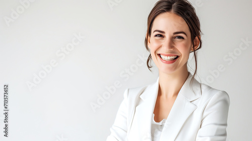 Beautiful young businesswoman standing on a white background