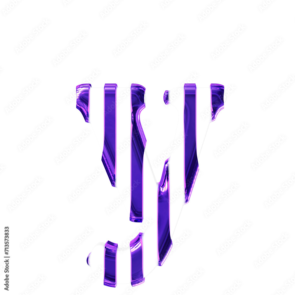 White symbol with thin purple vertical straps. letter y