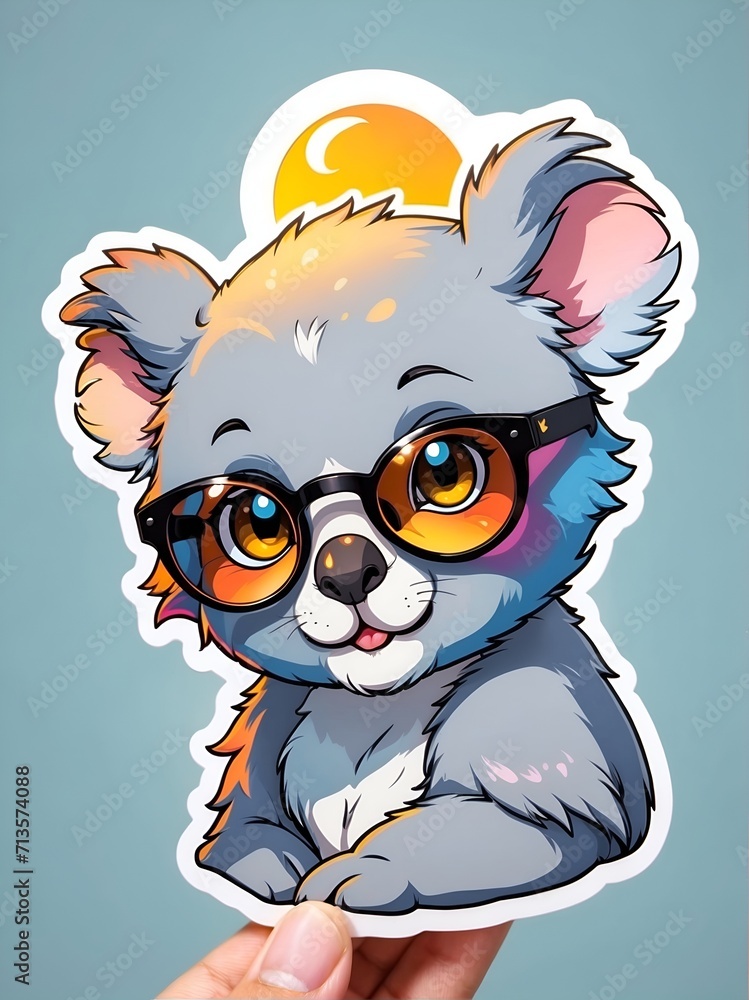 default colorful koala head in pop art style, stickers, white background, colorful glasses, sunglasses