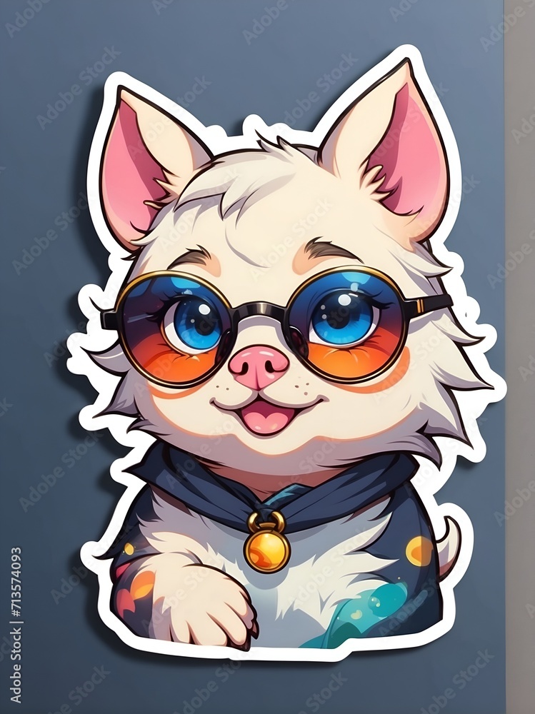 default colorful pig head in pop art style, stickers, white background, colorful glasses, sunglasses