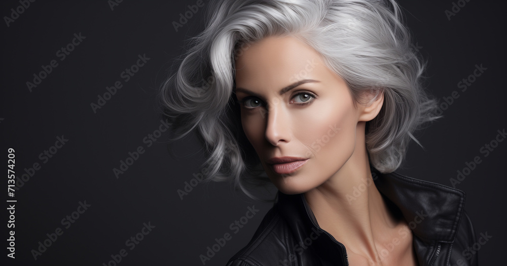 Stylish beautiful woman with short hairs on a dark background Stylish beautiful woman with short hairs on a dark background