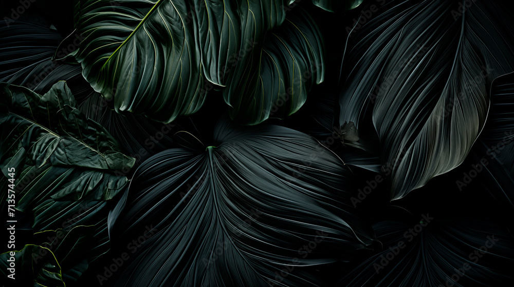Hojas de plantas con tonalidades oscuras para utilizar como fondo de pantalla - obrazy, fototapety, plakaty 