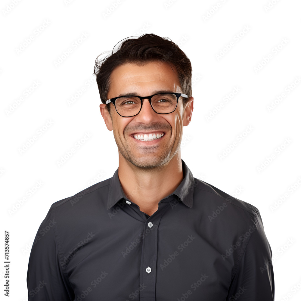 Portrait of a Glasses-Wearing Teacher Man with a Happy Smile, Isolated on Transparent Background, PNG Portrait of a Glasses-Wearing Teacher Man with a Happy Smile, Isolated on Transparent Background, PNG
