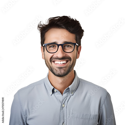 A Smiling Teacher Man's Portrait with Happiness and Glasses, Isolated on Transparent Background, PNG