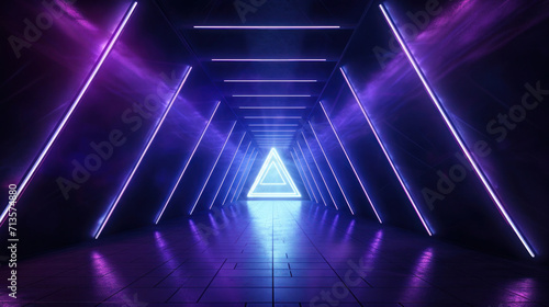 A visually striking corridor illuminated by vibrant purple neon lights, creating a sense of depth and modernity