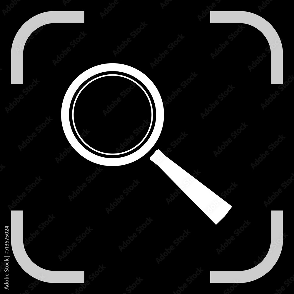 Magnifying glass in frame, illustration on black background