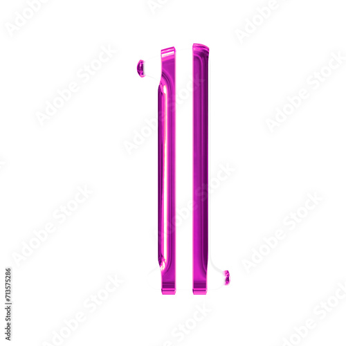 White symbol with thin purple vertical straps. letter l