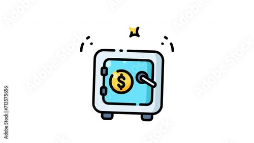 Animated safe shaking with a star above, indicating financial security. Suitable for financial planning, investment, and wealth management concepts. (ID: 713575656)