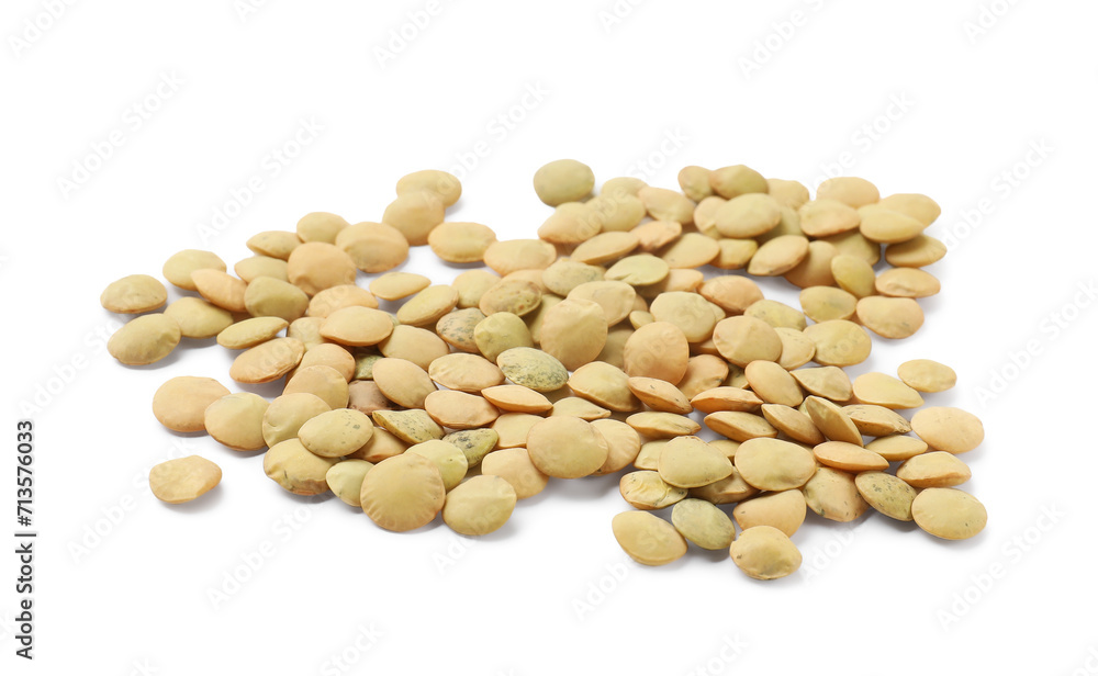Fototapeta premium Pile of raw lentils isolated on white