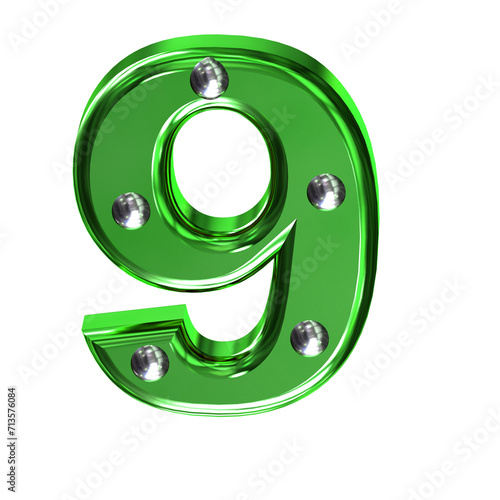 Green symbol with metal rivets. number 9