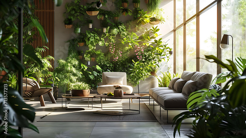 Um moderno espaço de vida urbano é trazido à vida com vegetação exuberante e flores em flor © Alexandre