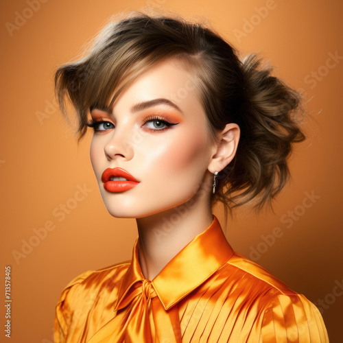 portrait of a woman Valentines makeup playful charm orange red