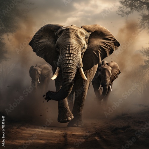 African elephant team up image Generative AI