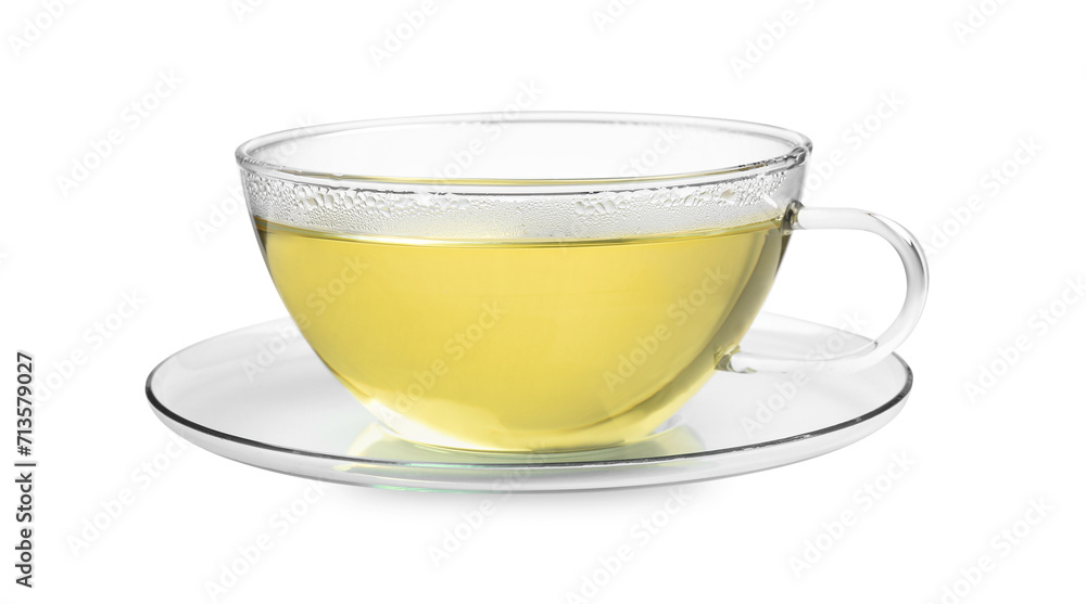 Refreshing green tea in cup isolated on white Refreshing green tea in cup isolated on white