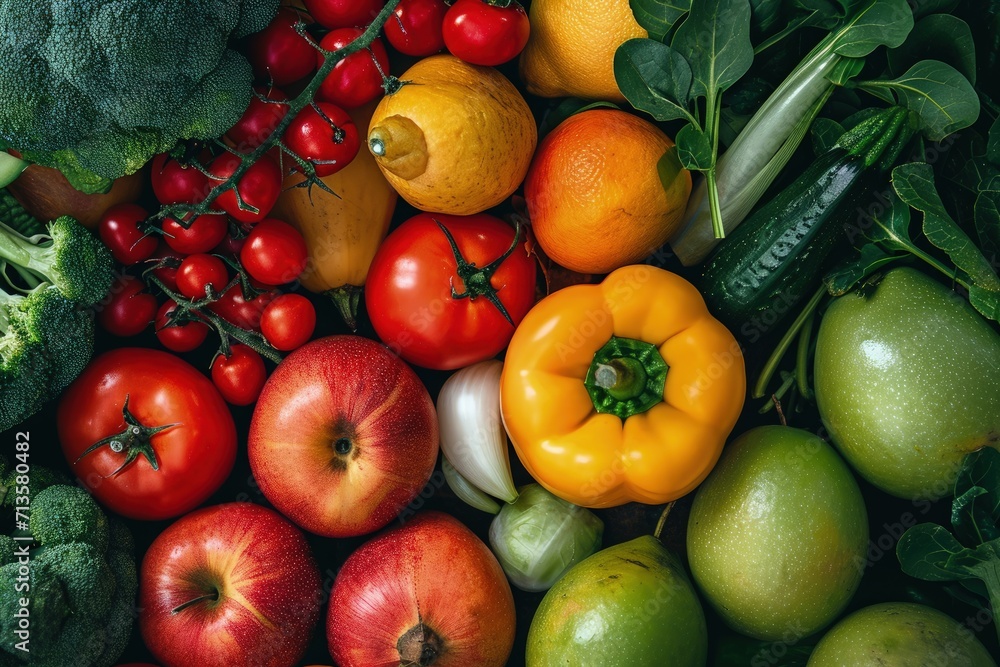 Assorted Fruits and Vegetables, A Colorful Pile of Healthy Produce
