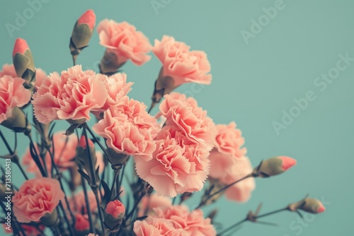 peach carnation flowers, Valentine or birthday concept. Retro style. Generative AI