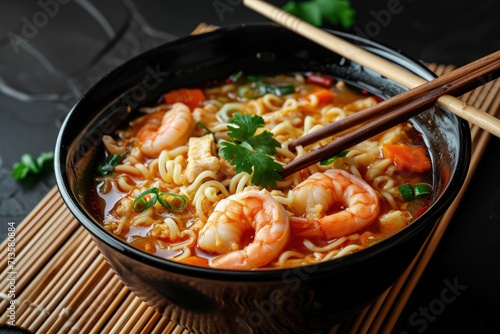 Shrimp Noodle Soup With Chopsticks