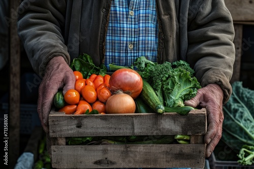 Man Holding Crate of Vegetables © Ilugram