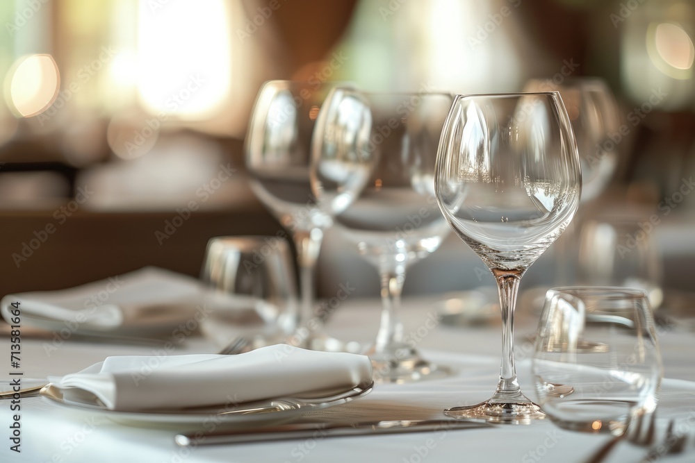 Close-Up of Table With Wine Glasses - obrazy, fototapety, plakaty 