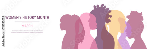 Women's History Month banner.Flat vector illustration.