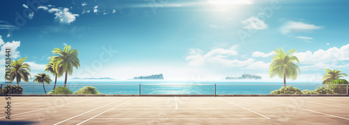 A tennis court with the sea as a backdrop, generative AI
