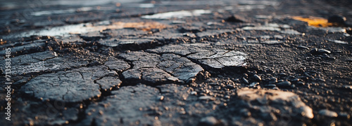 Asphalt on the road, uneven asphalt, generative AI photo