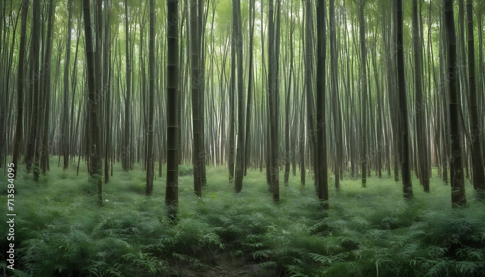 Obraz premium Misty bamboo forest in the morning