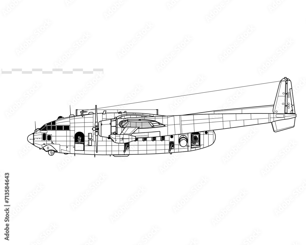 Fairchild AC-119K Stinger. Close air support gunship aircraft. Side view. Image for illustration and infographics.