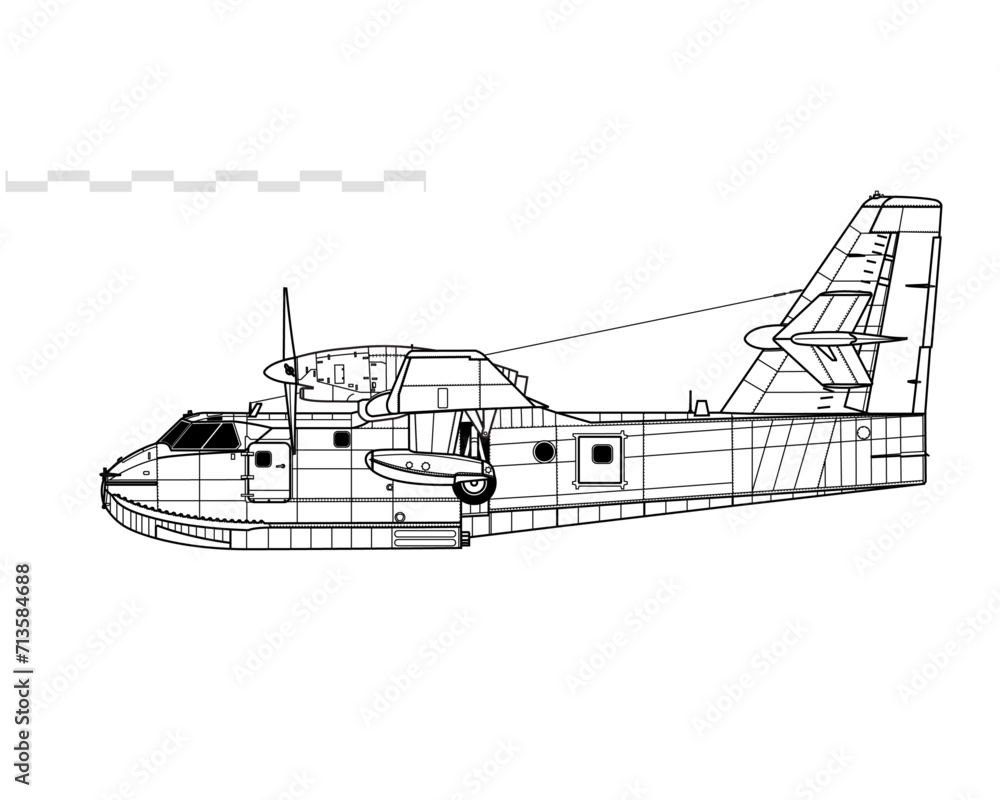 Canadair CL-215T Scooper. Firefighting amphibious aircraft. Side view. Image for illustration and infographics.