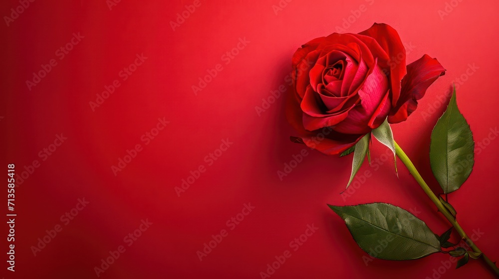 Fototapeta premium Background showcasing a lone red rose with ample space for romantic and inspirational text or content. 