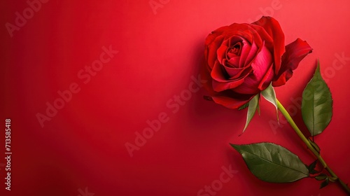 Background showcasing a lone red rose with ample space for romantic and inspirational text or content. 