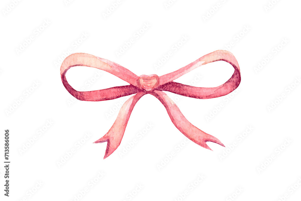 Watercolor pink thin gift bow in cartoon style. Valentines day, love and romance concept. Hand drawn illustration element isolated on transparent background for design, postcards, invitations. Watercolor pink thin gift bow in cartoon style. Valentines day, love and romance concept. Hand drawn illustration element isolated on transparent background for design, postcards, invitations.