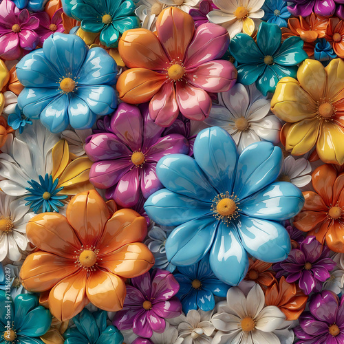 3D rendered colorful flowers fantasy design luxury background. Generative ai
