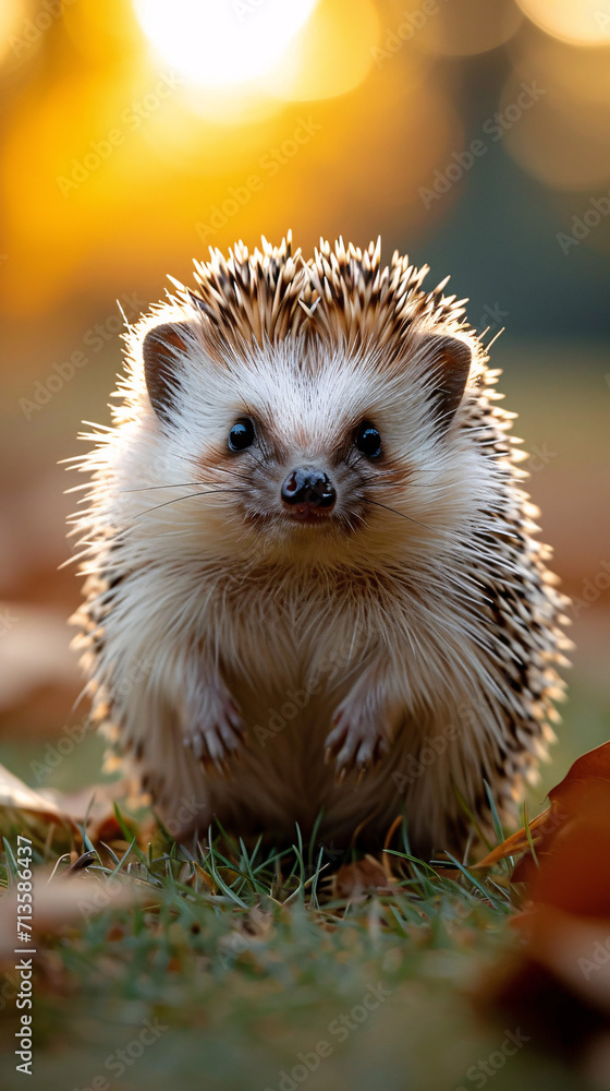 hedgehog in the forest, sunlight streaming through the trees, lush grass, golden hour enchantment, peaceful woodland scene hedgehog in the forest, sunlight streaming through the trees, lush grass, golden hour enchantment, peaceful woodland scene