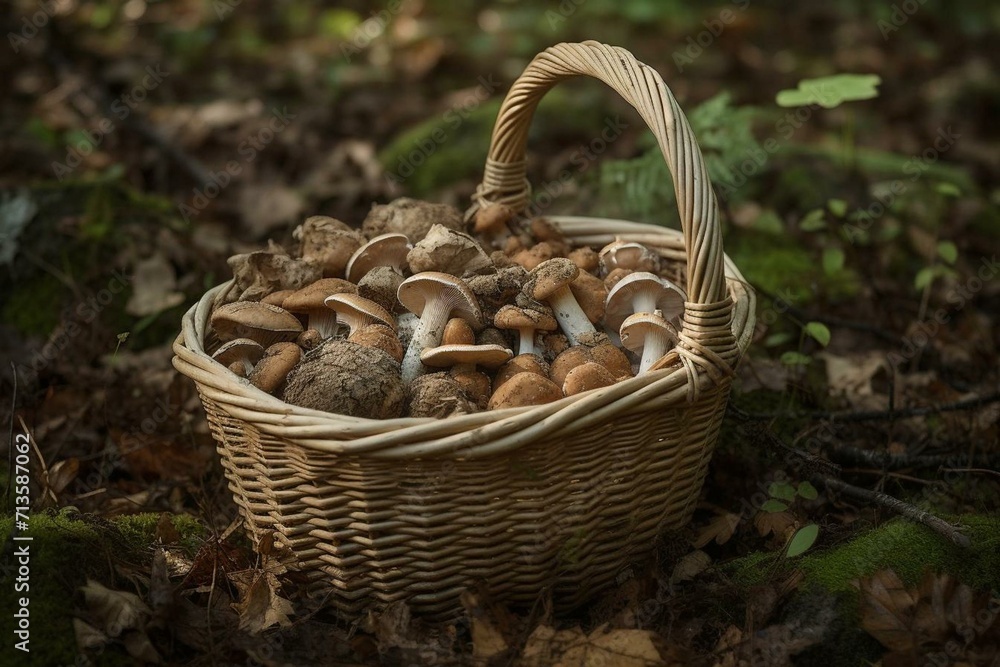 basket full of fungi. Generative AI