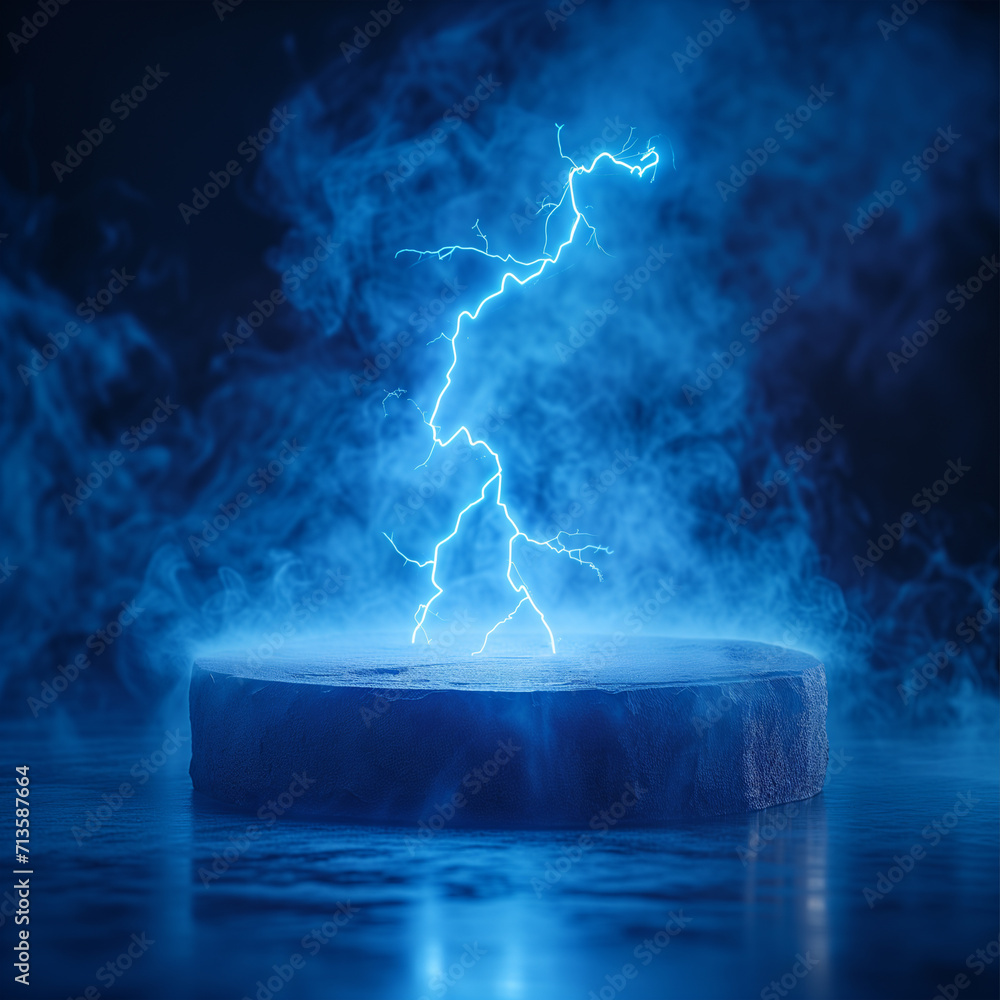 The intense energy of a lightning storm sets a dynamic scene for the product display.