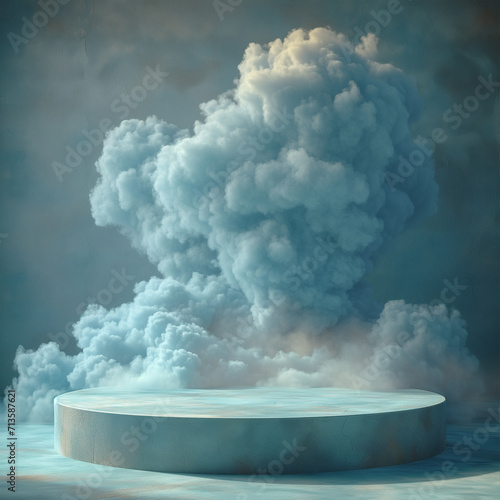 The podium for product photography stands out against a peaceful cloudy sky.