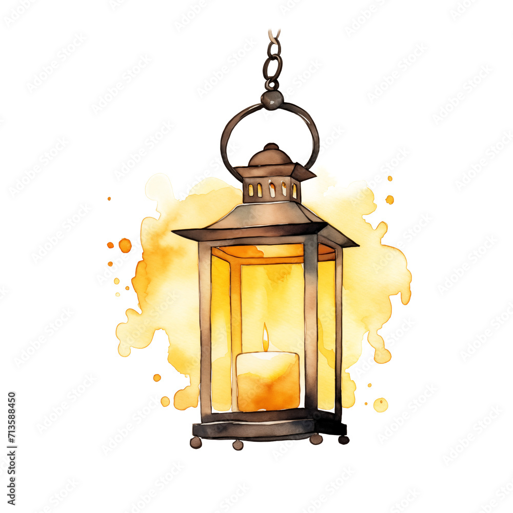 Watercolor style candle lantern with paint splashes light. Watercolor style candle lantern with paint splashes light.