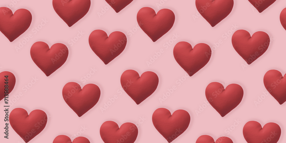 Seamless pattern background with 3d soft hearts.