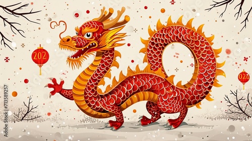 Reg Dragon Background photo. Chinese new year 2024, Year of Dragon.