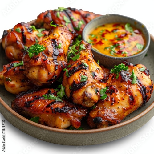 Grilled chicken wings with Sauce. Grilled wings on isolated on white background.