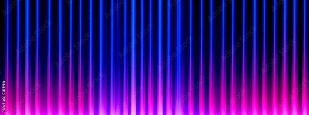 Light Curtain of Neon Lines, Vertical Luminous Stripes with a Purple Tint