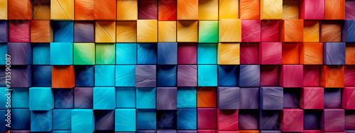 Abstract Colorful Background Made of Colored Wooden Cubes